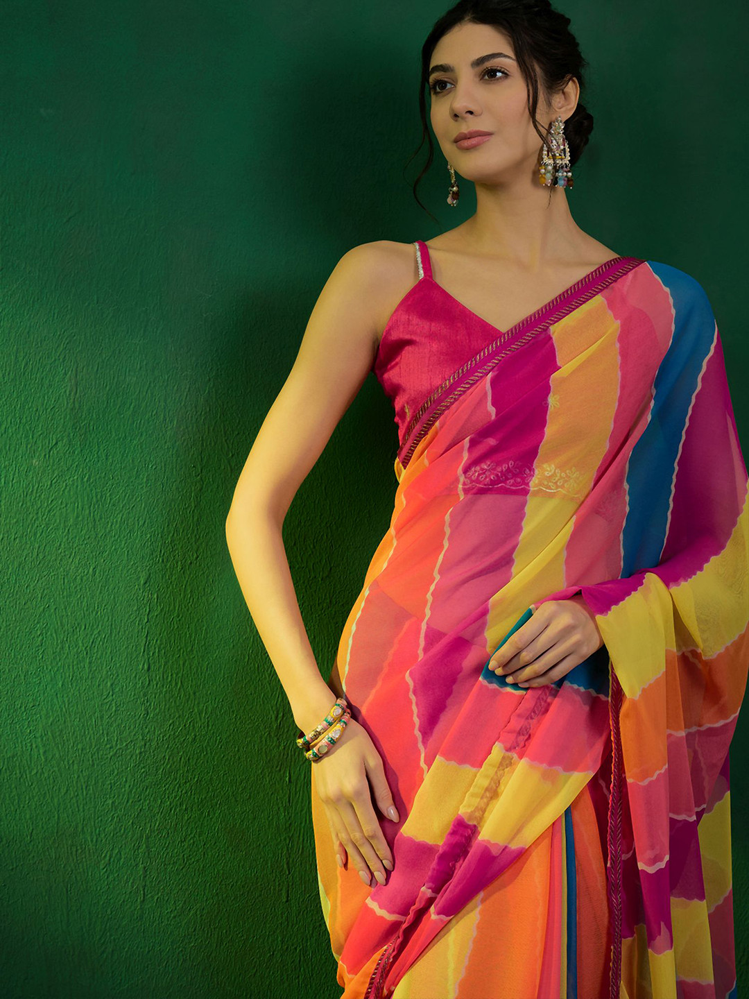 

Sangria Leheriya Printed Pure Chiffon Saree, Orange