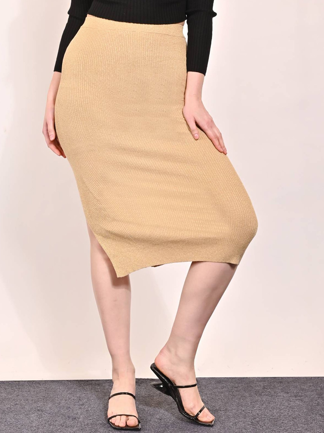 

NoBarr Pencil Knee Length Midi Skirt, Gold