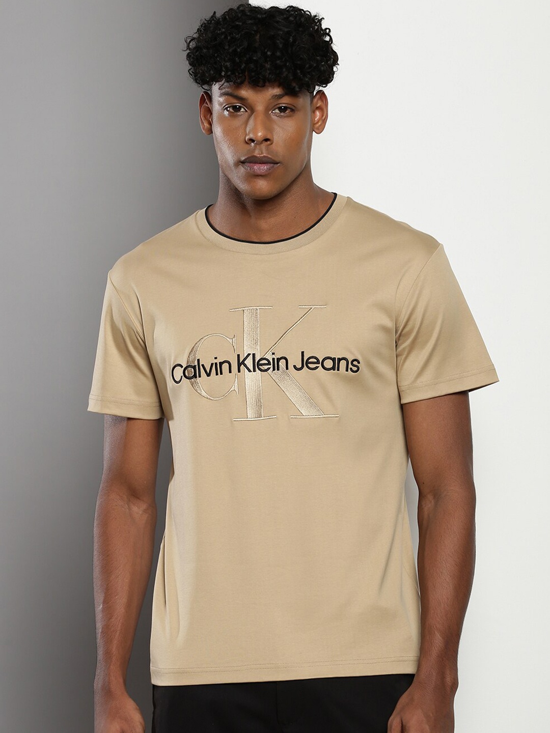 

Calvin Klein Brand Logo Printed T-shirt, Beige