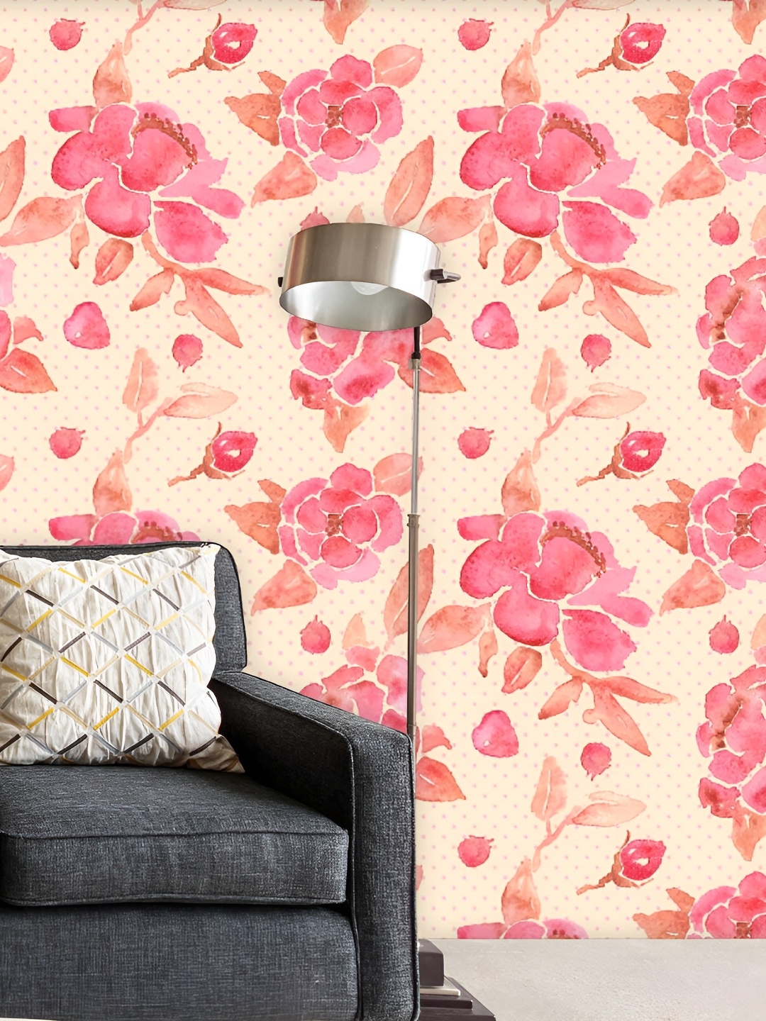 

ArtzFolio Cream & Pink Printed Peel & Stick Water Resistant Wallpaper