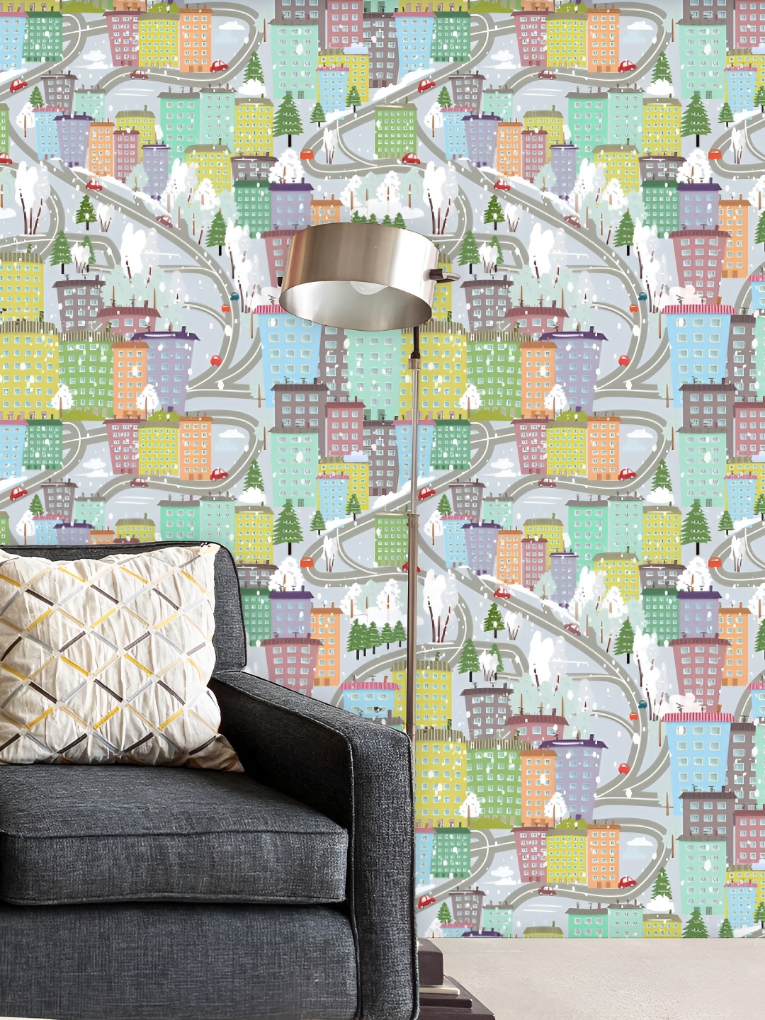 

ArtzFolio Grey & Green Conversational Printed Self-Adhesive Peel & Stick Wallpaper