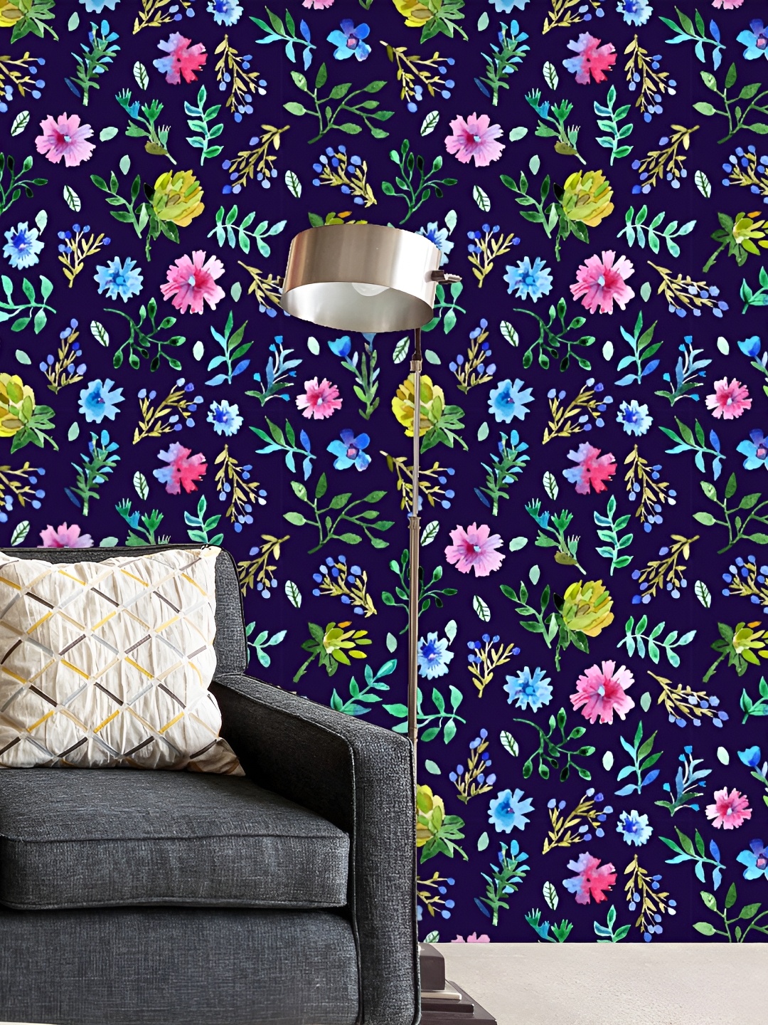 

ArtzFolio Navy Blue & Green Floral Printed Self-Adhesive Peel & Stick Wallpaper