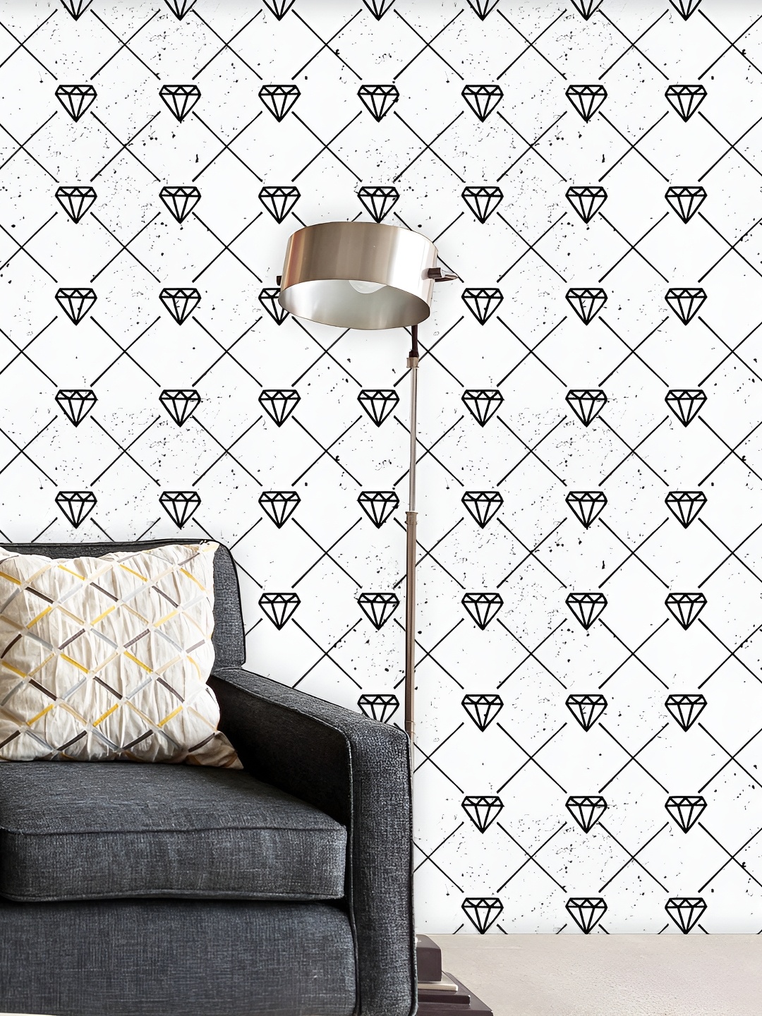 

ArtzFolio White & Black Diamond & Lines-Printed Peel & Stick Laminated Wallpaper Sticker