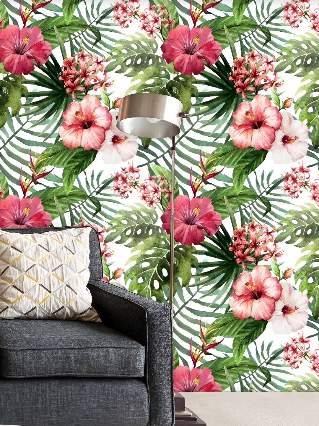 

ArtzFolio Green & Red Floral Printed Self-Adhesive Peel & Stick Wallpaper