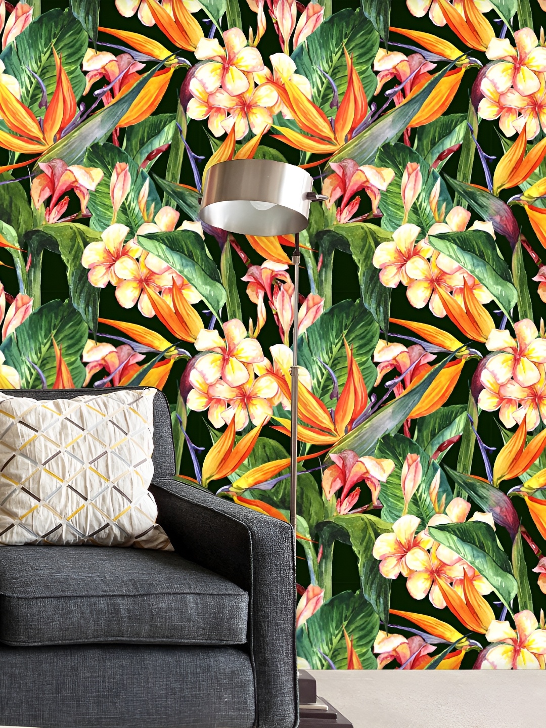 

ArtzFolio Black & Green Floral Printed Water Resistant Peel & Stick Wallpaper