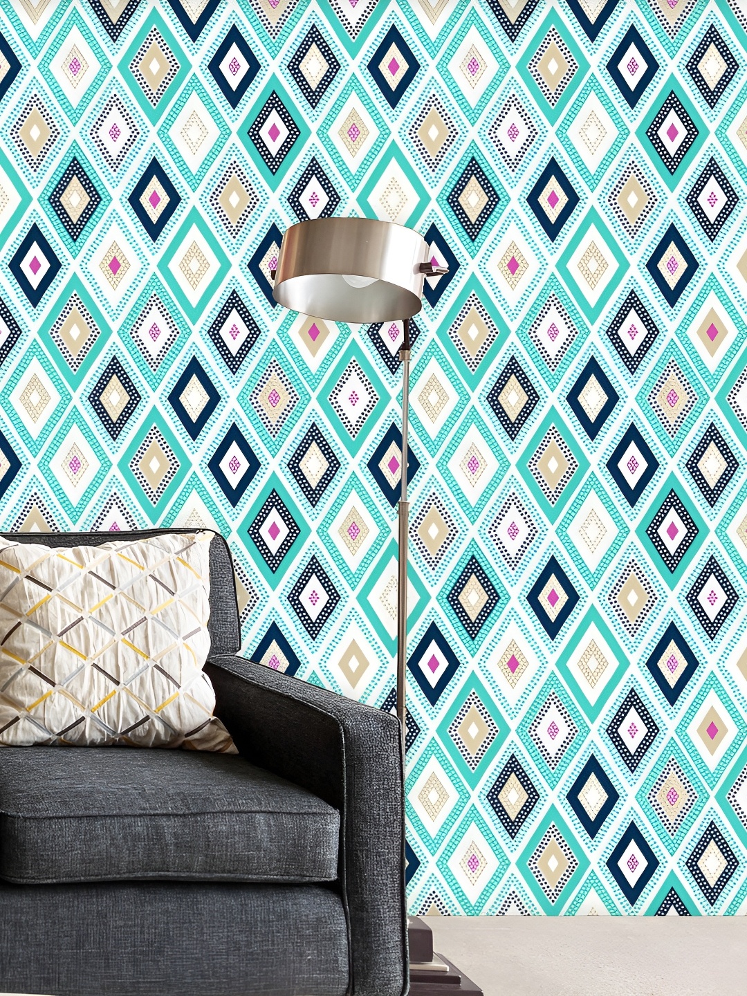 

ArtzFolio Teal Blue & White Printed Self-Adhesive Peel & Stick Wallpaper