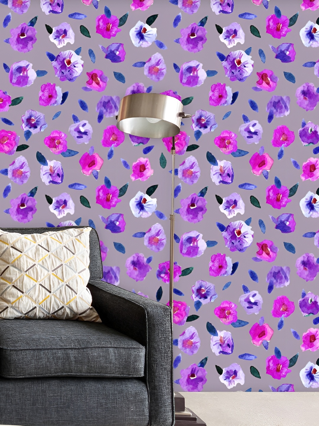 

ArtzFolio Grey & Purple Floral Printed Self-Adhesive Peel & Stick Wallpaper