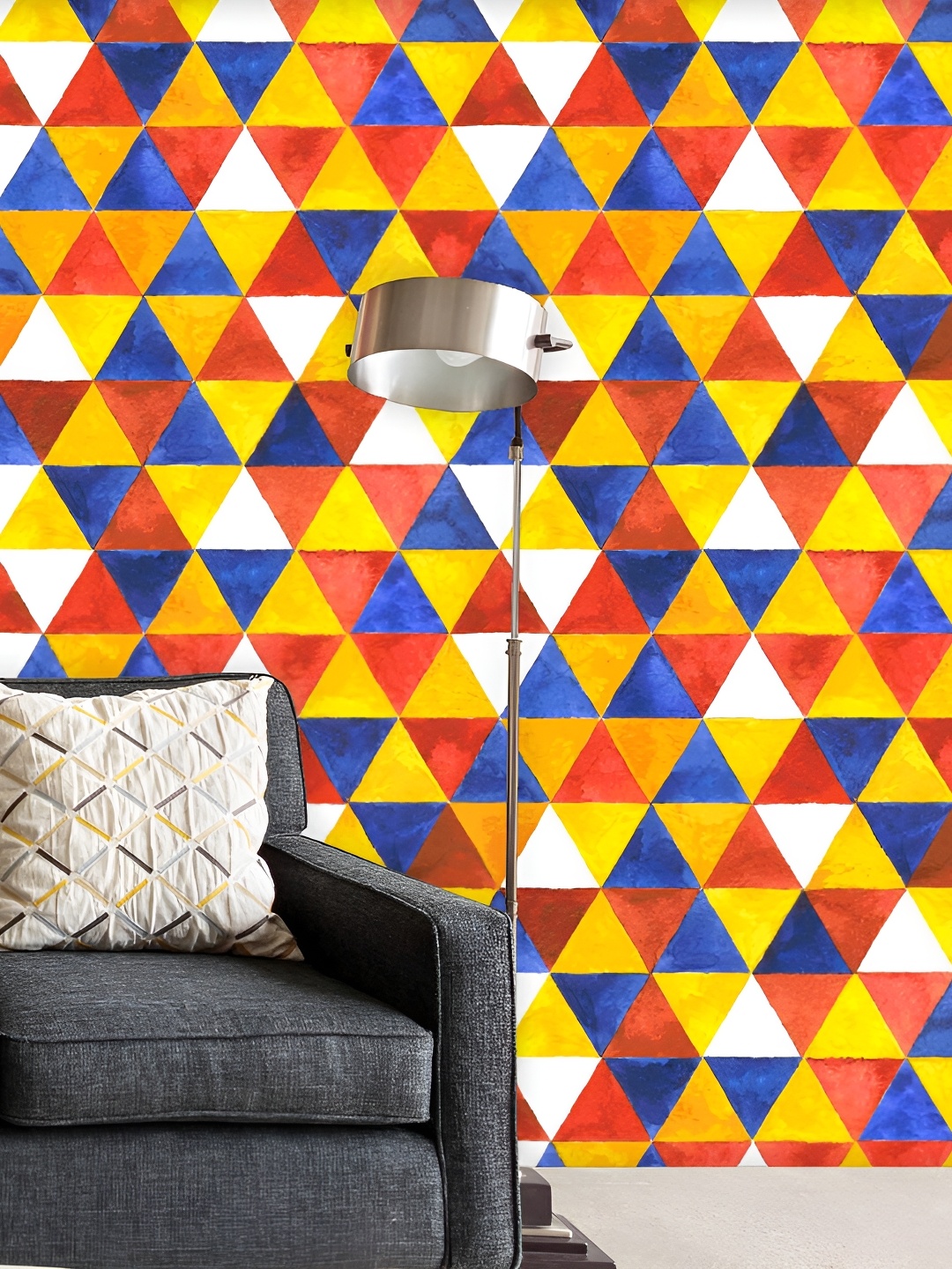 

ArtzFolio Yellow & Blue Triangles Peel & Stick Non-PVC Vinyl Self-Adhesive Wall Sticker