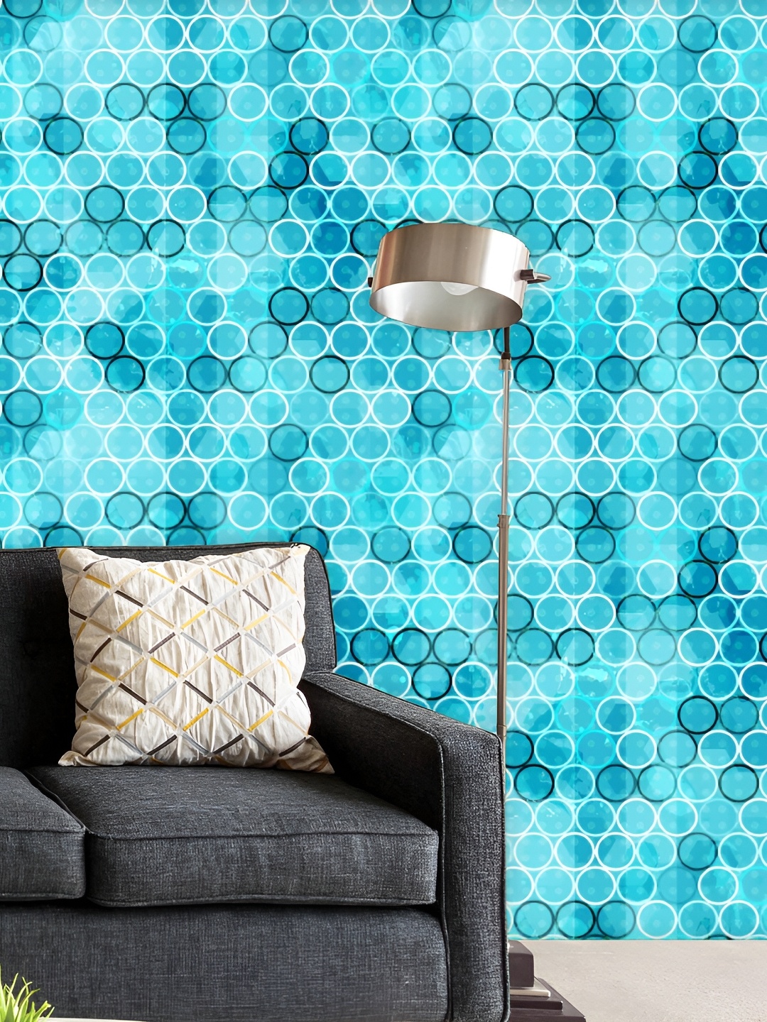 

ArtzFolio Blue & White Geometric Printed Non-PVC Self-Adhesive Peel & Stick Wallpaper