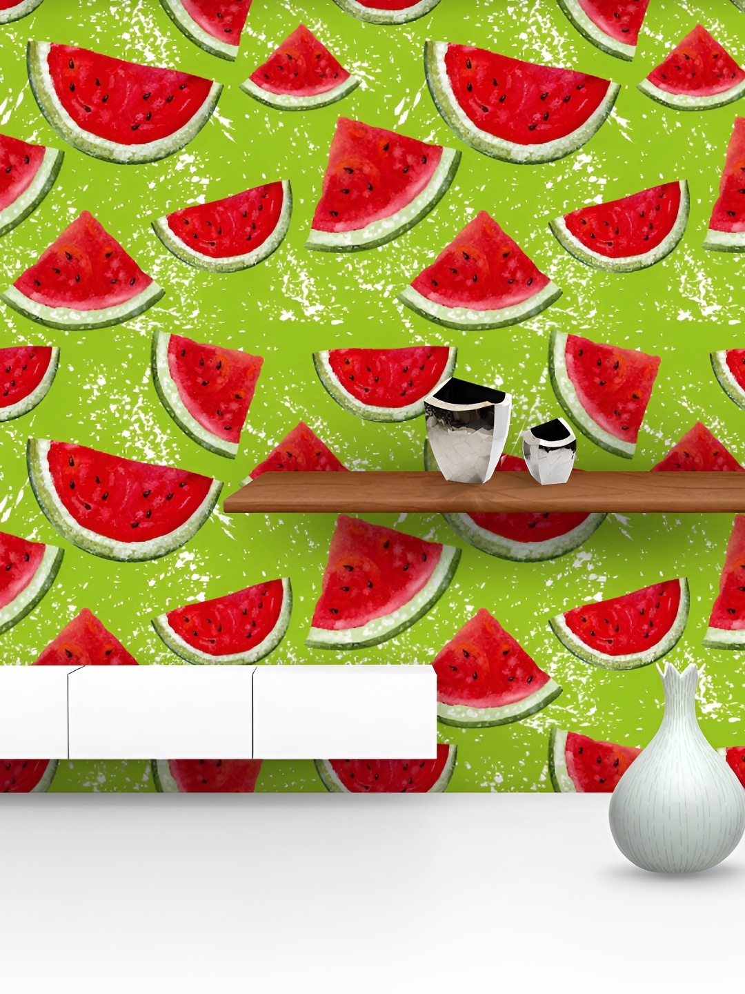 

ArtzFolio Green & Red Watermelon Printed Self Adhesive Waterproof Wallpaper