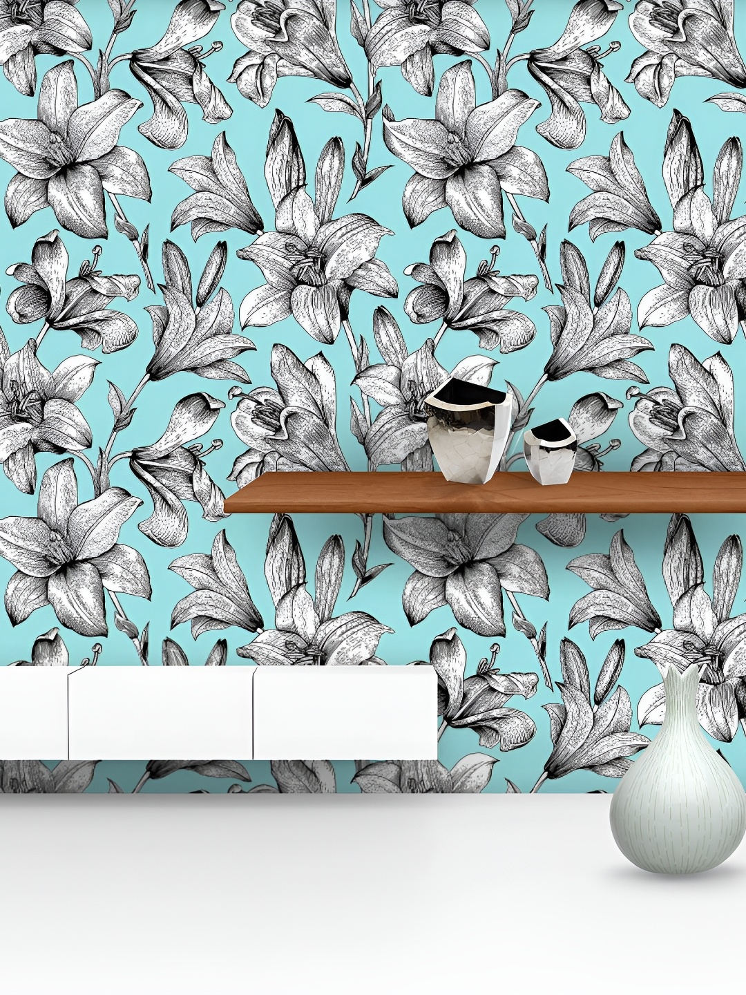 

ArtzFolio Blue & White Floral and Botanical Water Resistant Peel & Stick Wallpaper