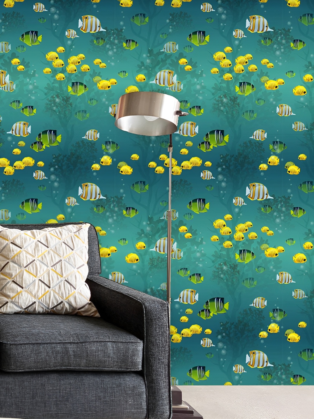 

ArtzFolio Teal Blue & Yellow Self-Adhesive Peel & Stick Wallpaper