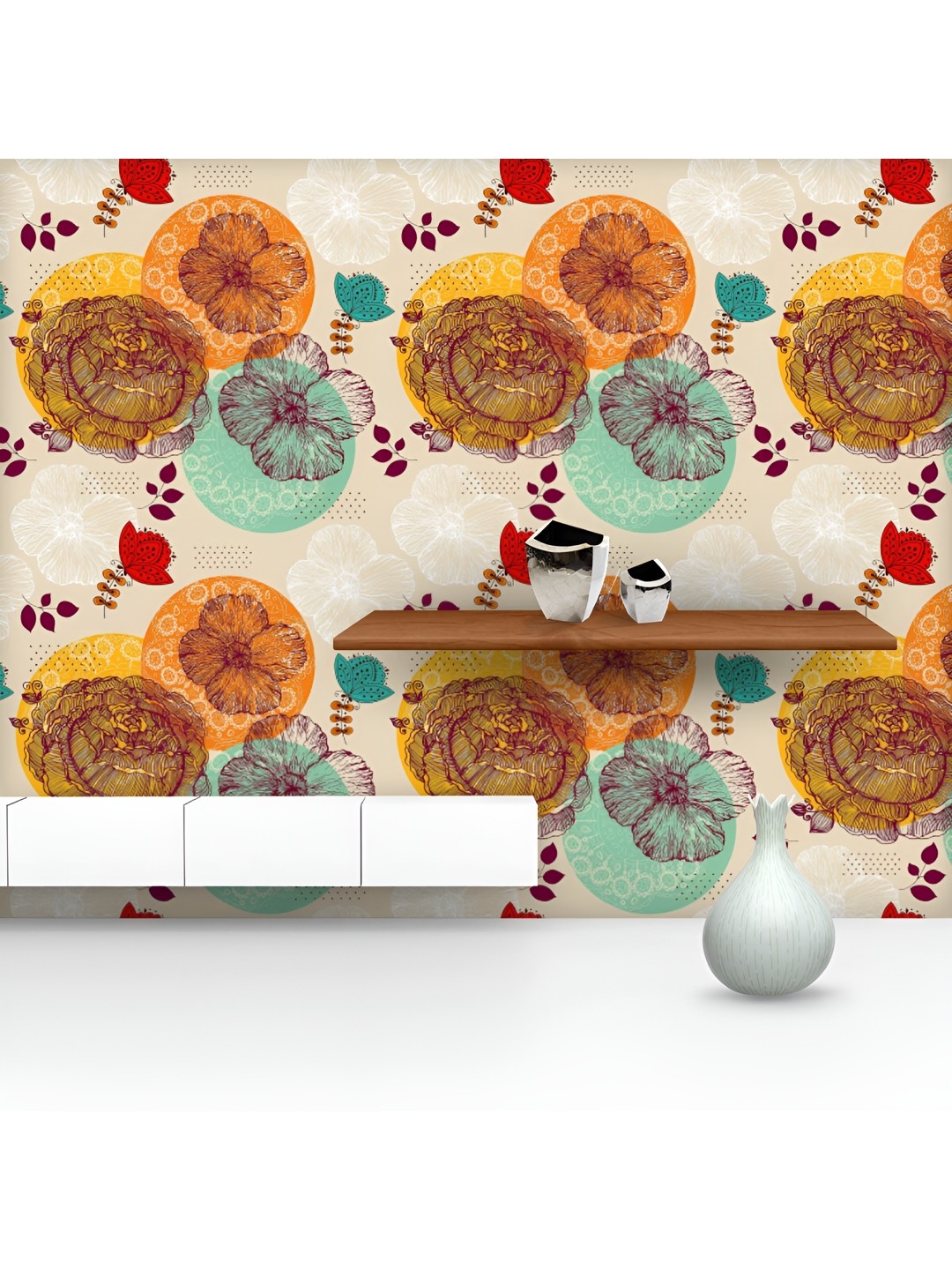 

ArtzFolio Beige & Blue Floral Printed Self Adhesive Waterproof Wallpaper