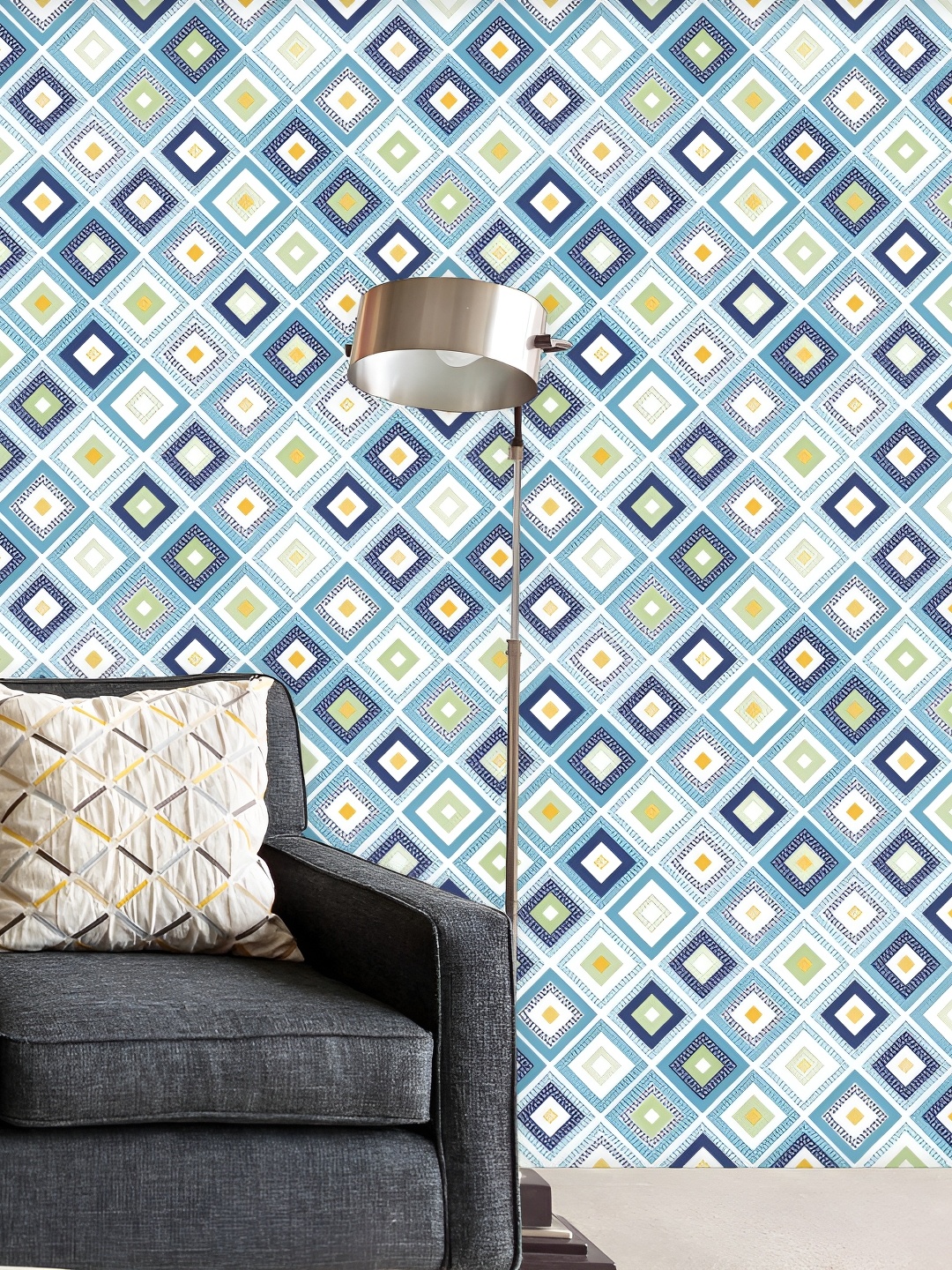 

ArtzFolio White & Blue Printed Self Adhesive Wallpaper