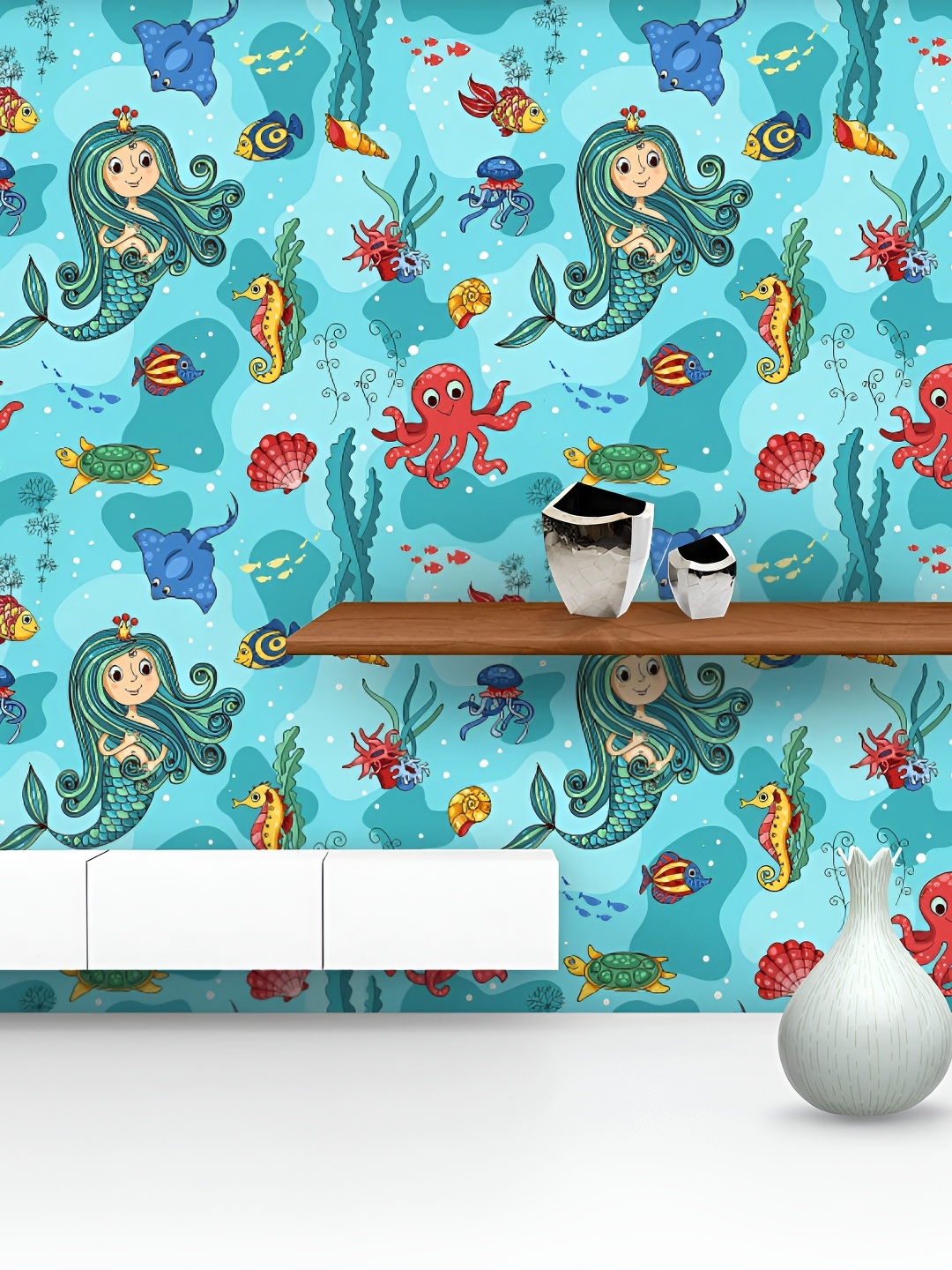 

ArtzFolio Blue & Green Mermaid Printed Peel & Stick Self-Adhesive Wallpaper