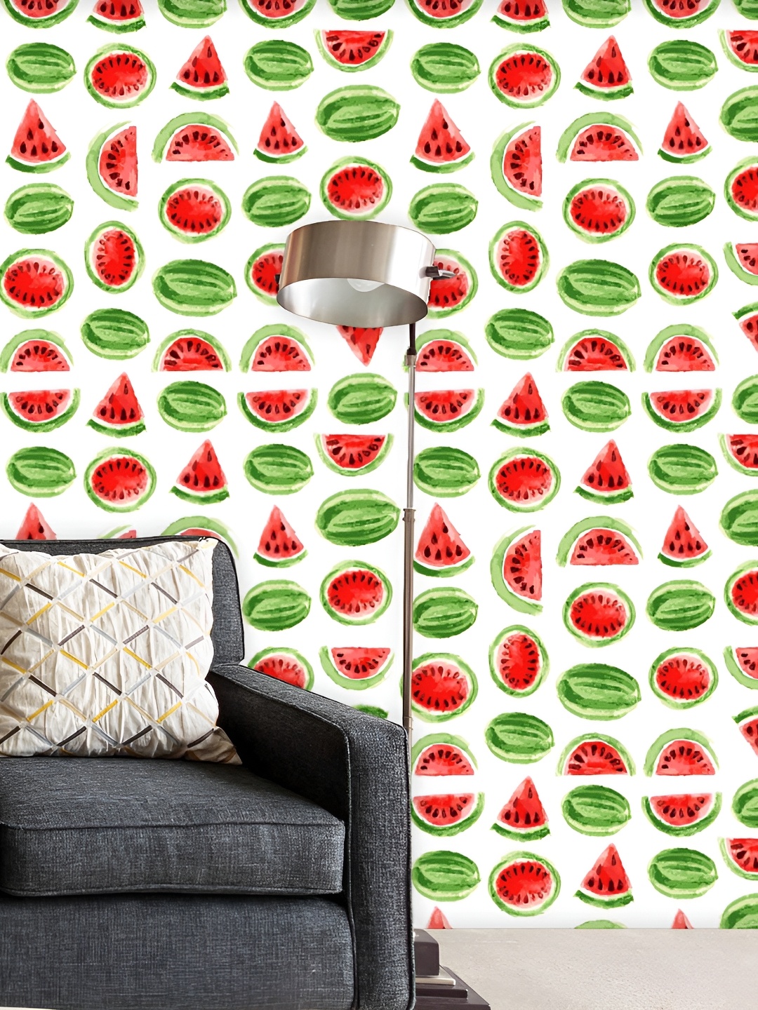 

ArtzFolio White & Green Watermelon-Printed Peel & Stick Self-Adhesive Laminated Wallpaper