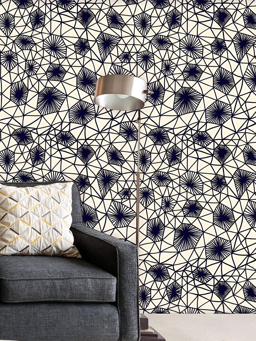 

ArtzFolio Cream & Navy Blue Printed Self Adhesive Wallpaper