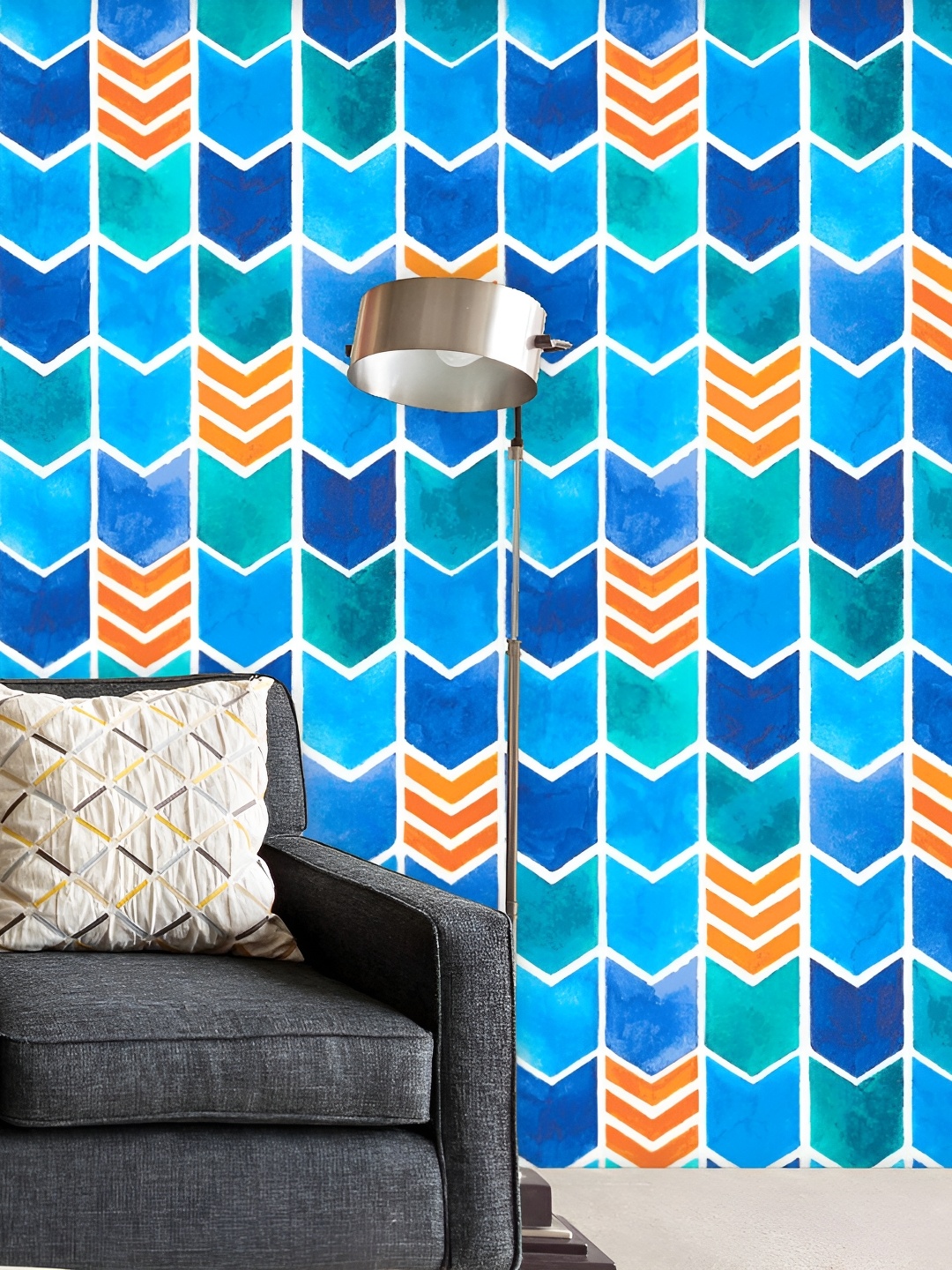 

ArtzFolio Blue & White Geometric Print Peel & Stick Vinyl Self-Adhesive Wall Sticker