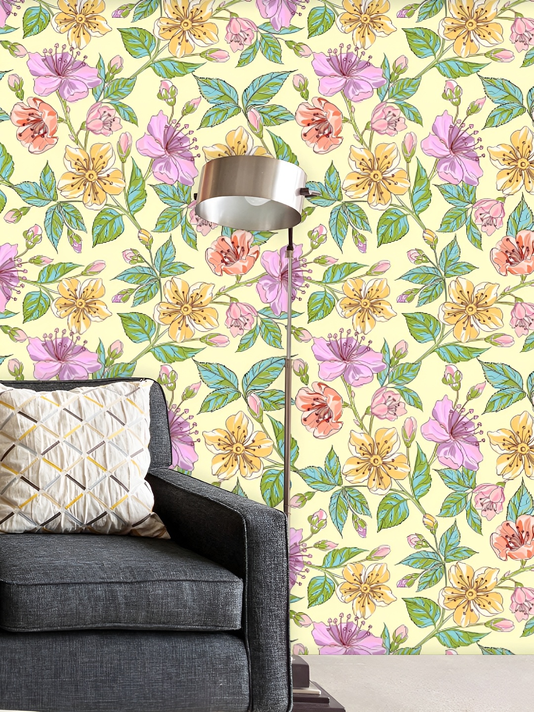 

ArtzFolio Yellow & Purple Floral Printed Peel & Stick Wall Decal