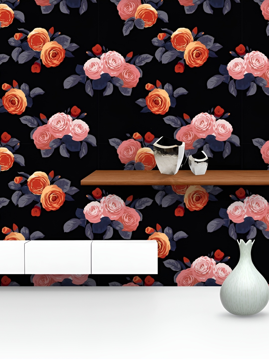 

ArtzFolio Black & Pink Floral Printed Self Adhesive Wallpaper