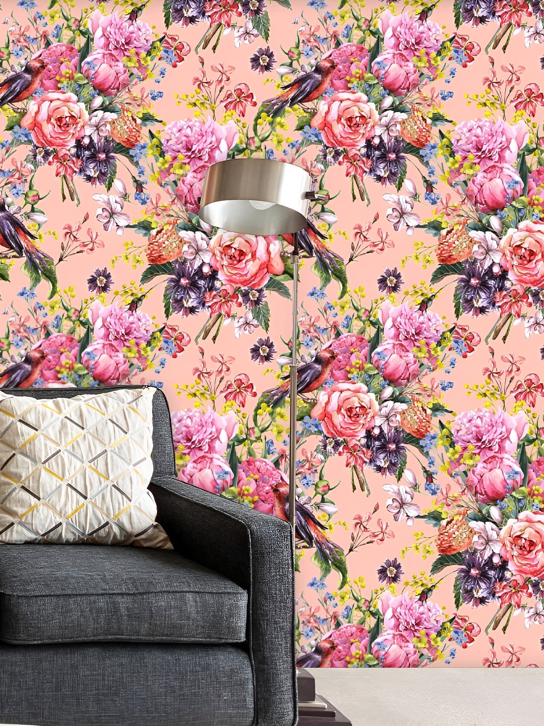 

ArtzFolio Peach & Green Floral and Botanical Printed Self Adhesive Wallpaper