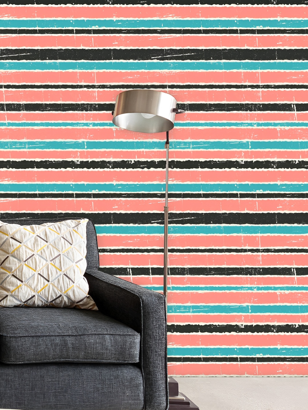 

ArtzFolio Coral & Blue Striped Self Adhesive Wallpaper
