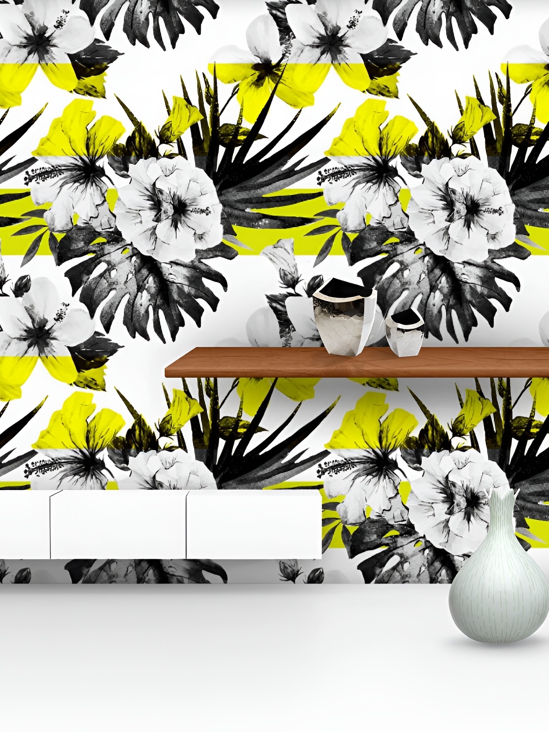 

ArtzFolio White & Black Floral Printed Peel & Stick Wall Decal
