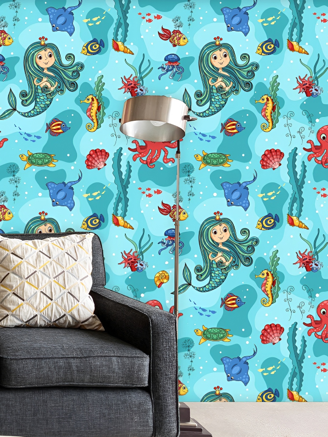 

ArtzFolio Blue & Green Mermaid Printed Peel & Stick Self Adhesive Wallpaper