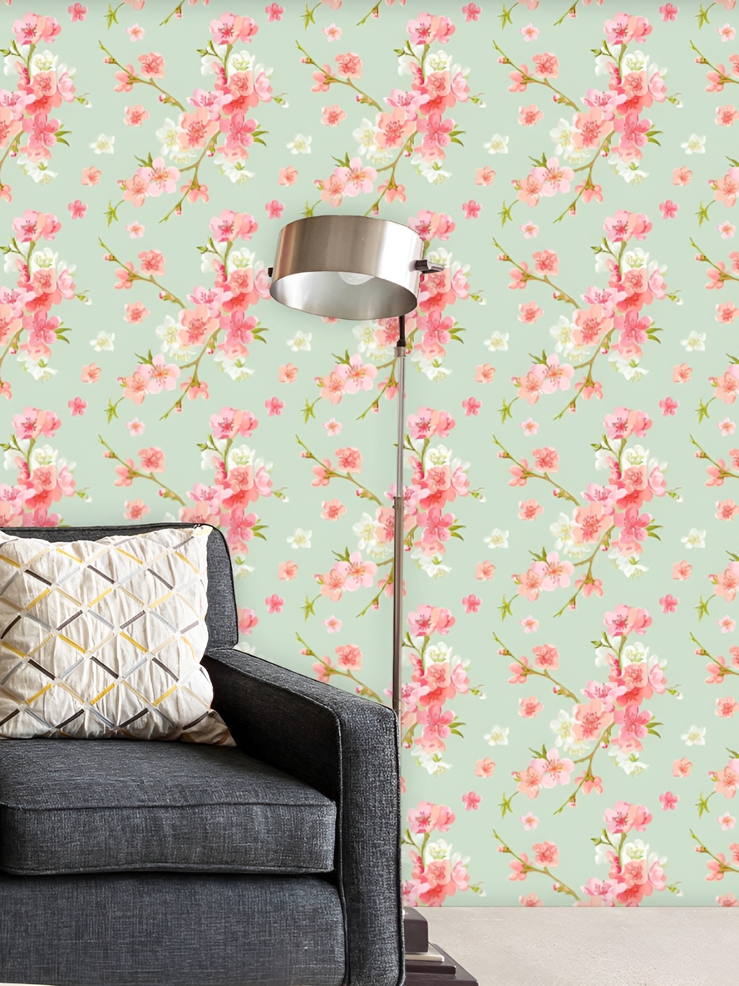 

ArtzFolio Green & Pink Floral Printed Self Adhesive Wallpaper