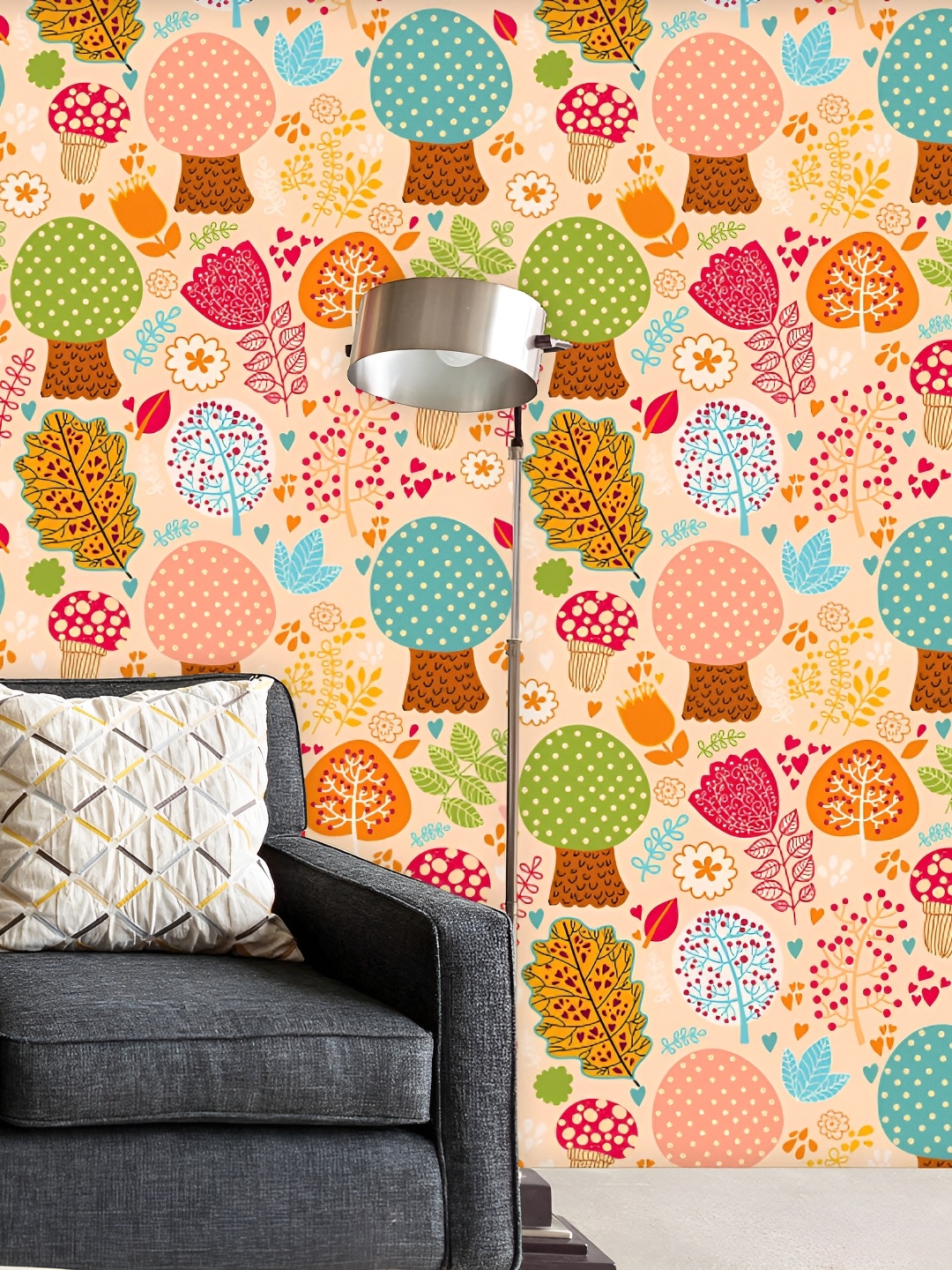 

ArtzFolio Peach Colour & Blue Floral Printed Water Resistant Peel & Stick Wallpaper