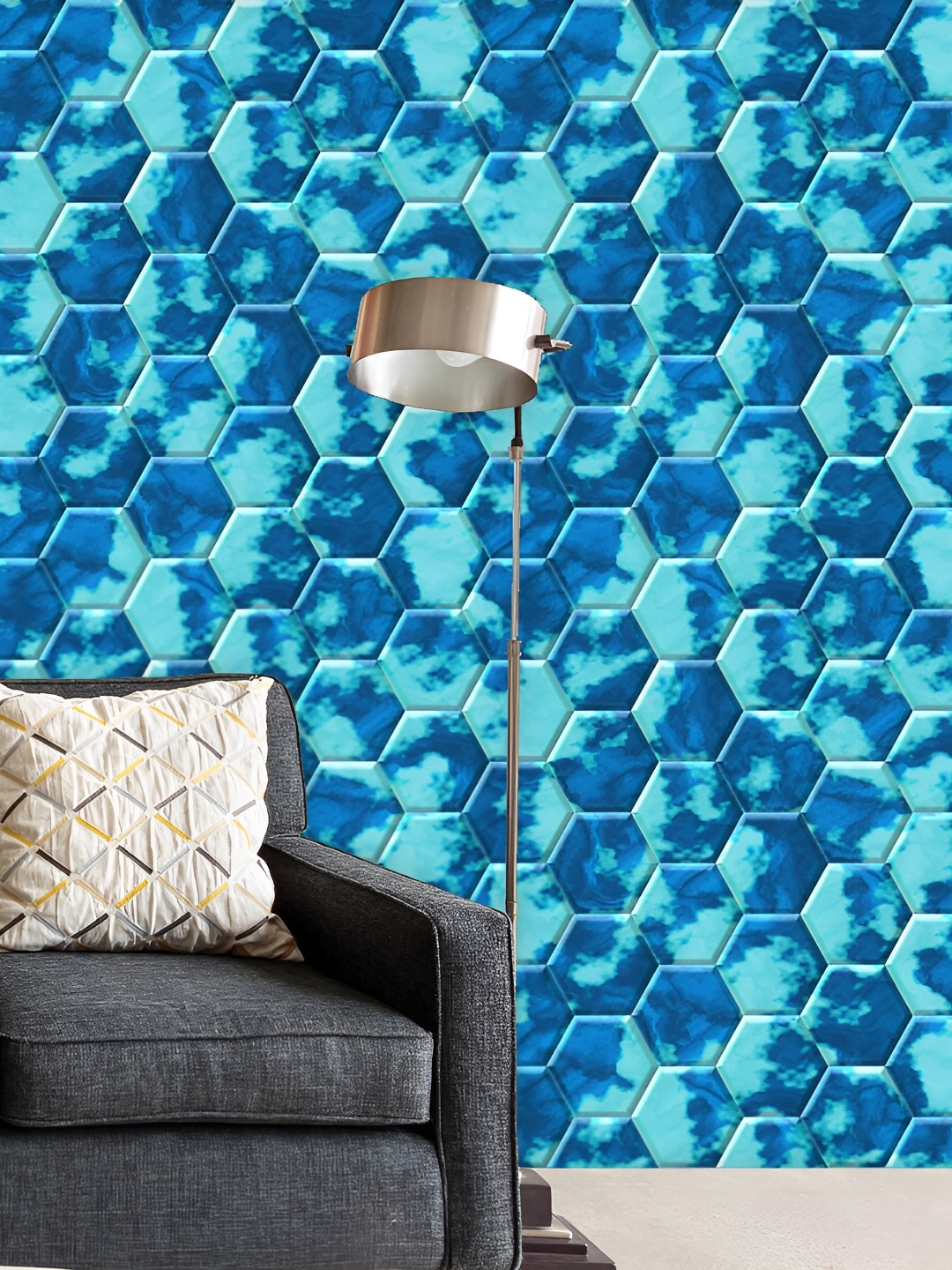 

ArtzFolio Blue & Sea Green Geometric Printed Self Adhesive Peel & Stick Wallpaper