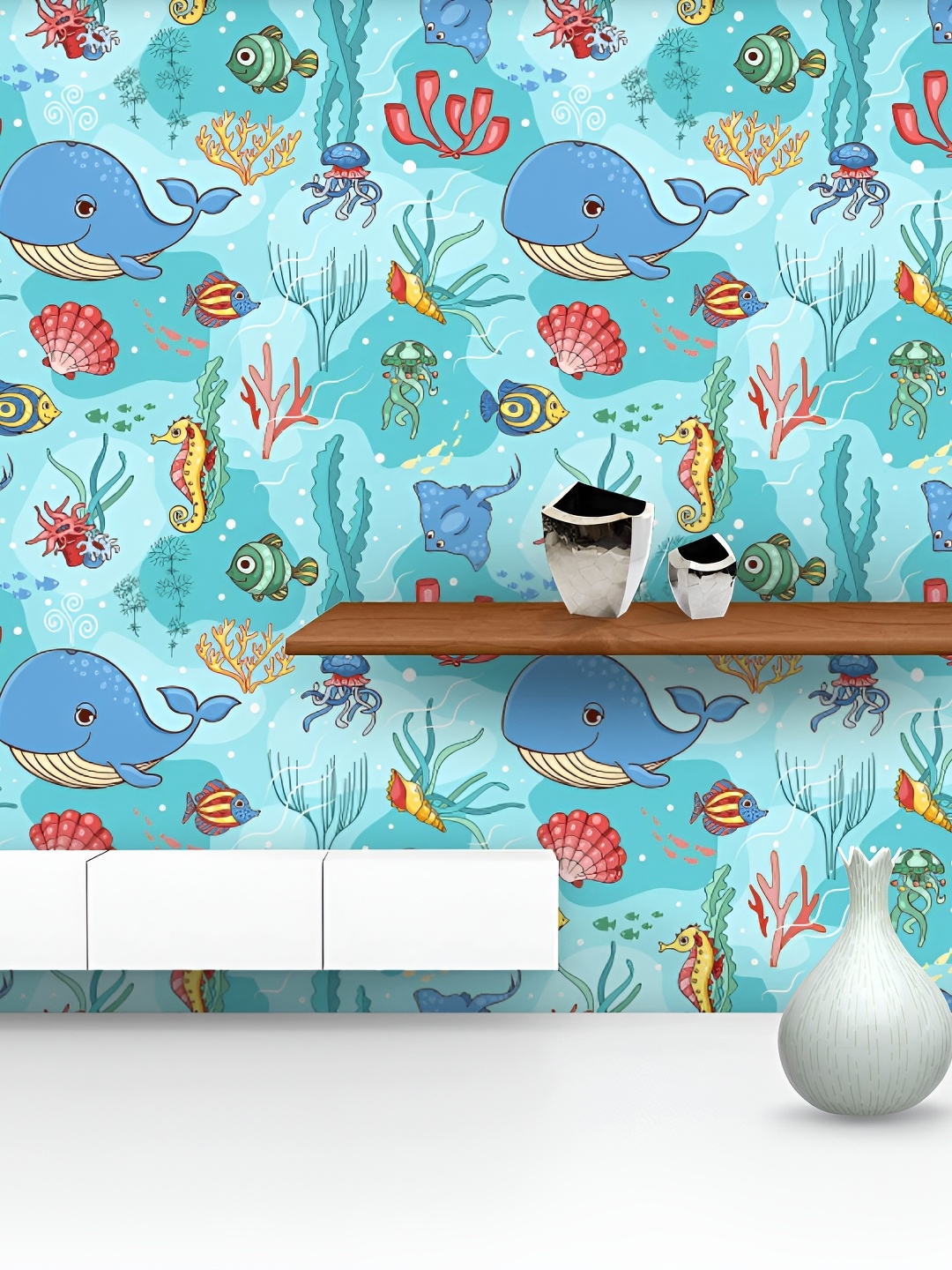 

ArtzFolio Blue and Green Printed Non-PVC Self-Adhesive Peel & Stick Wallpaper Sticker
