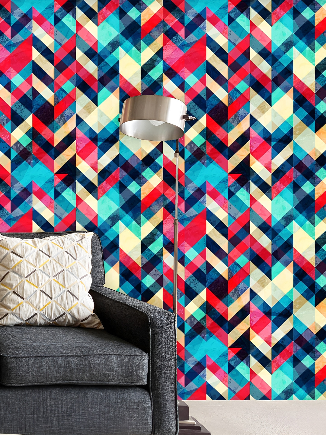 

ArtzFolio Blue and Red Zig-Zag Geometric Print Peel & Stick Self-Adhesive Wall Sticker