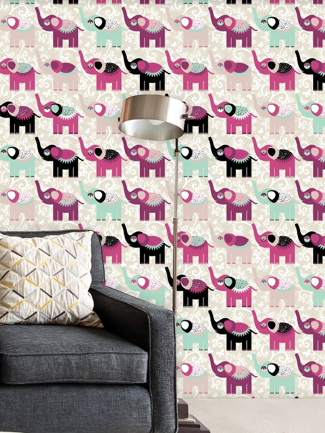 

ArtzFolio Pink & Beige Elephant Printed Self-Adhesive Peel & Stick Wallpaper