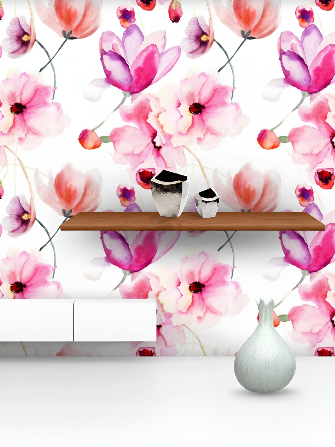 

ArtzFolio White & Pink Floral Printed Self-Adhesive Peel & Stick Wallpaper