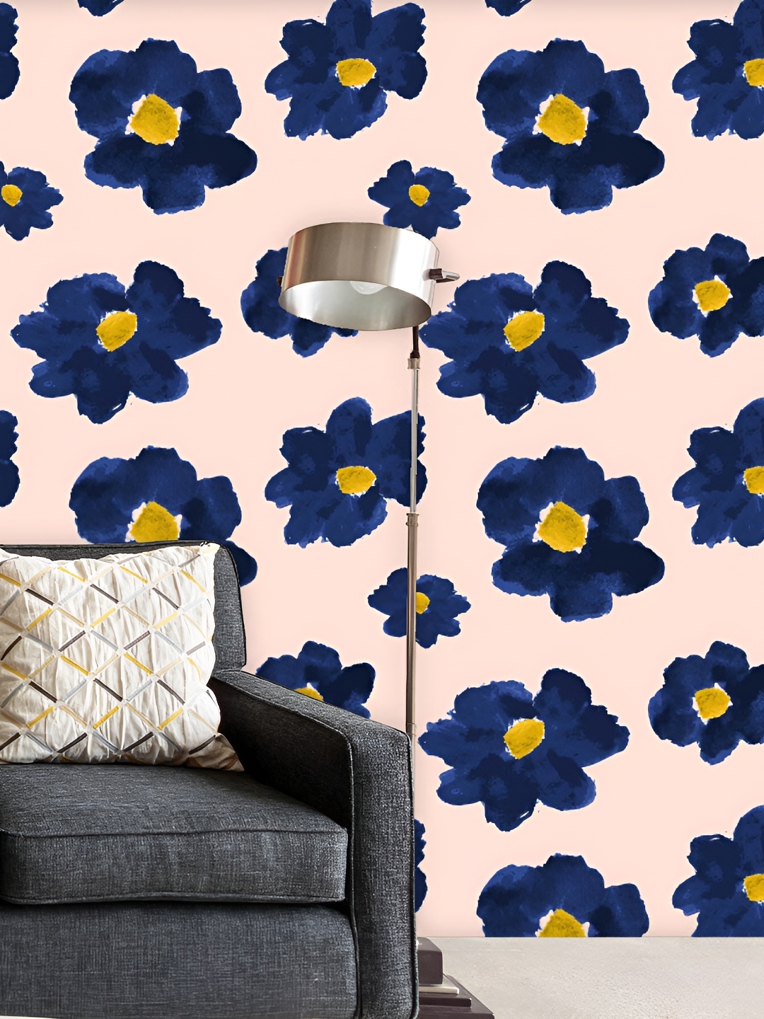 

ArtzFolio Peach & Blue Floral Printed Peel & Stick Self-Adhesive Wallpaper