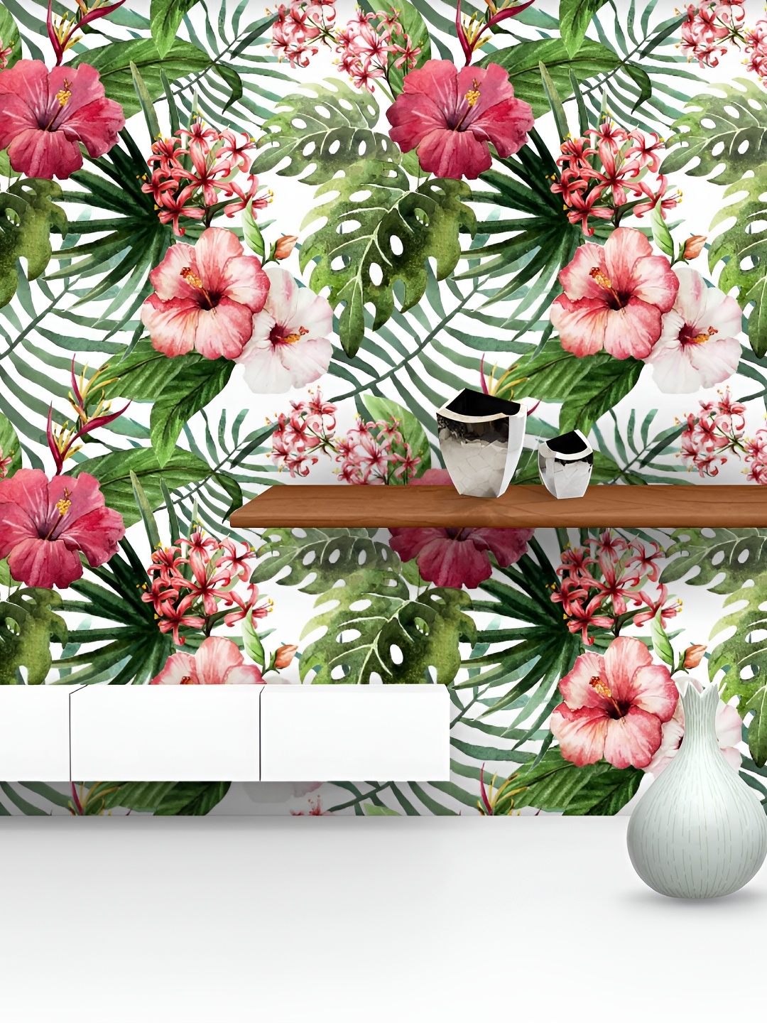 

ArtzFolio White & Green Floral Printed Self-Adhesive Water-Resistant Wallpaper