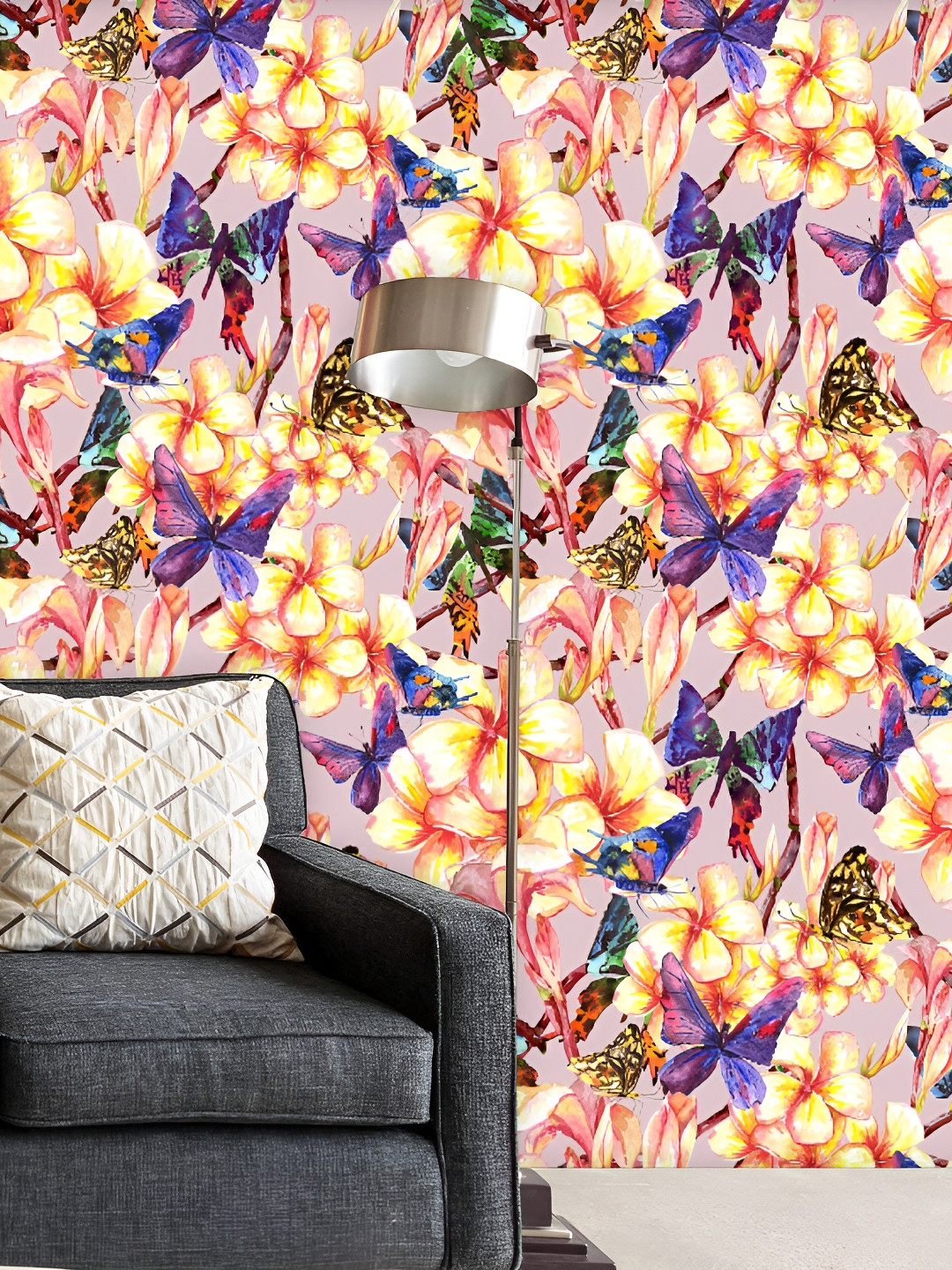 

ArtzFolio Pink & Yellow Tropical-Printed Self-Adhesive Peel & Stick Wallpaper
