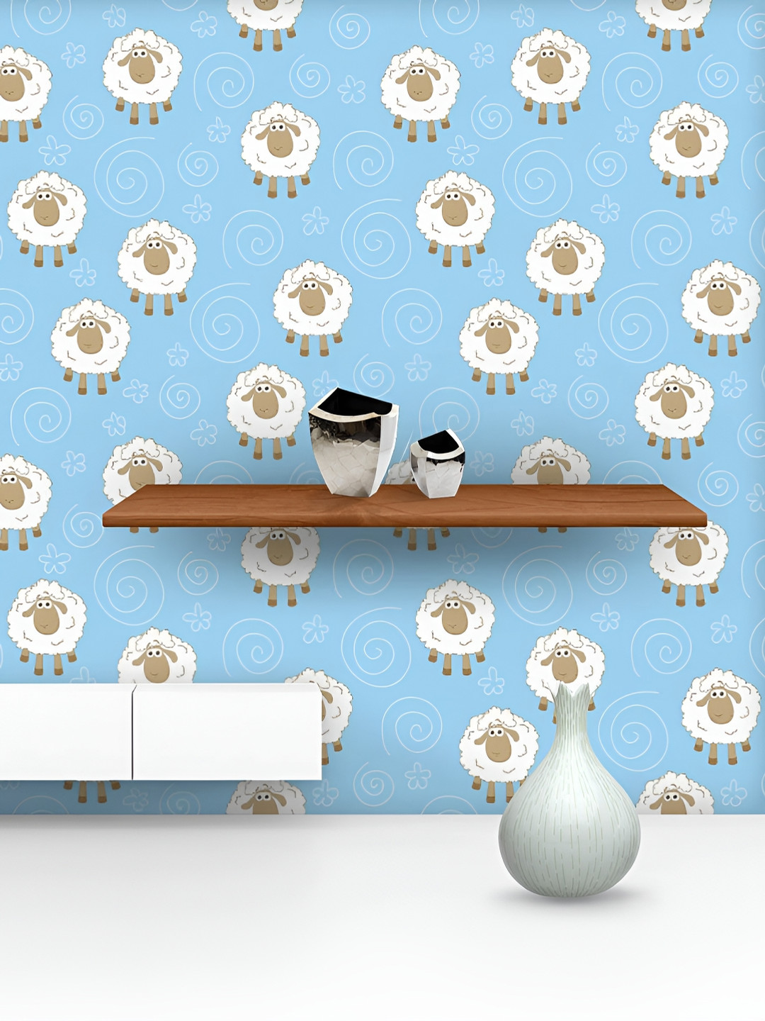 

ArtzFolio Blue & White Cartoon Characters Printed Self-Adhesive Wallpaper