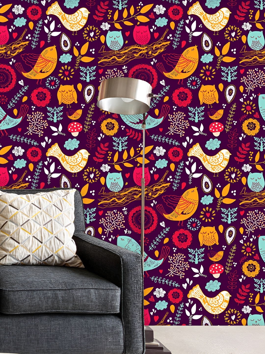 

ArtzFolio Orange & Blue Birds And Animals Printed Self-Adhesive Peel & Stick Wallpaper