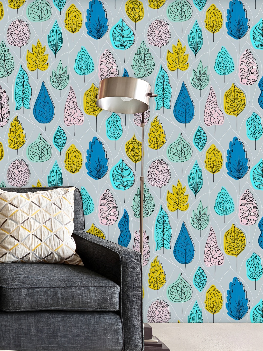 

ArtzFolio Grey & Blue Printed Self Adhesive Wallpaper