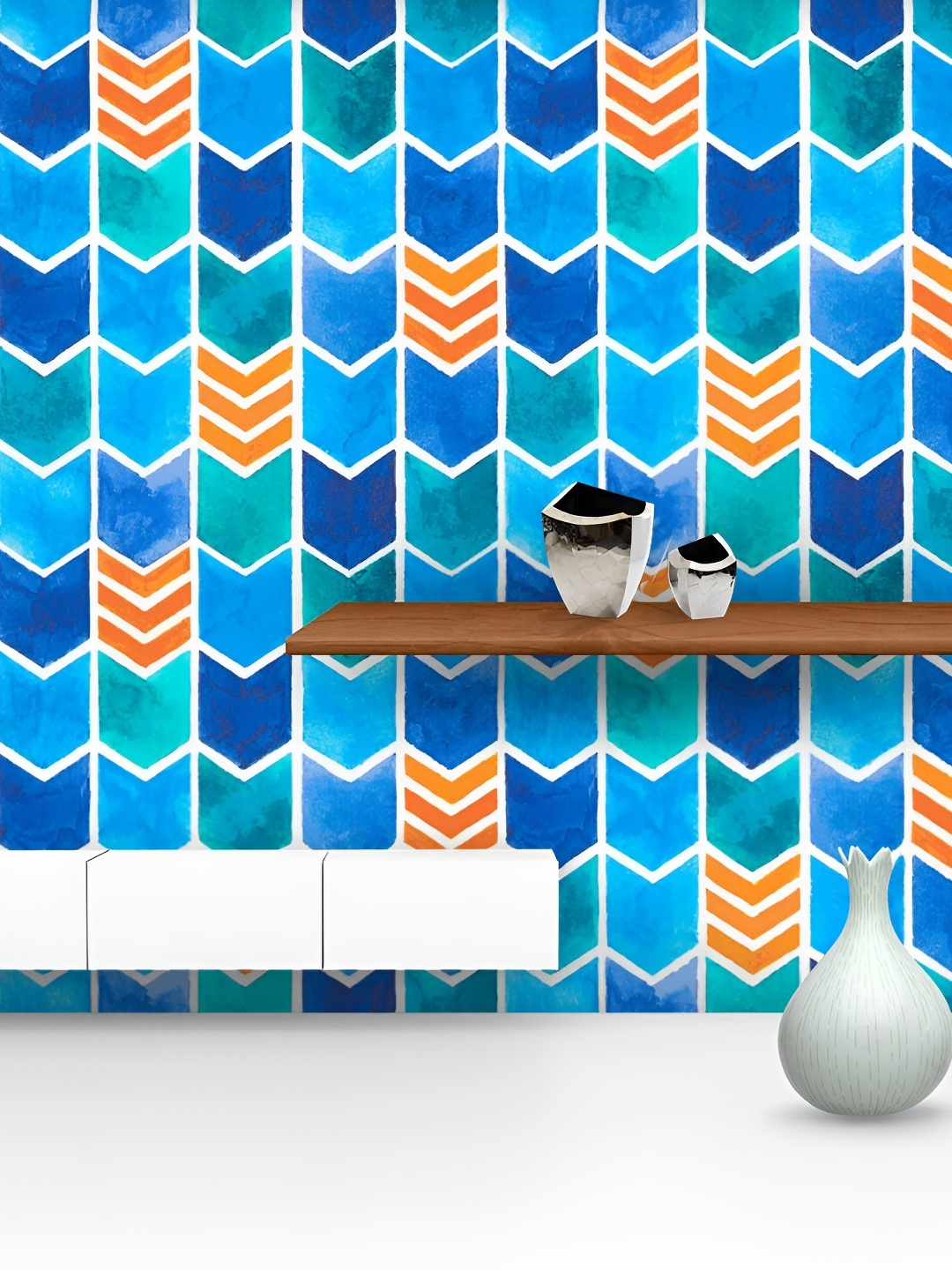 

ArtzFolio Blue & Orange Geometric Printed Self Adhesive Wallpaper