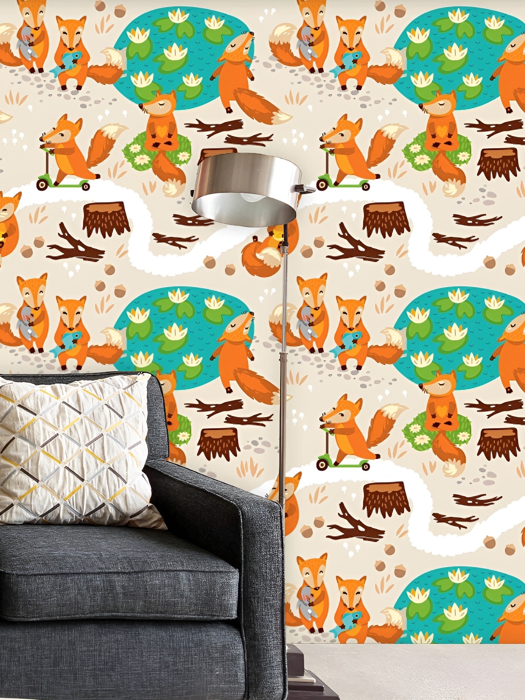 

ArtzFolio Beige & Orange Fox-Print Self-Adhesive Peel & Stick Laminated Wallpaper