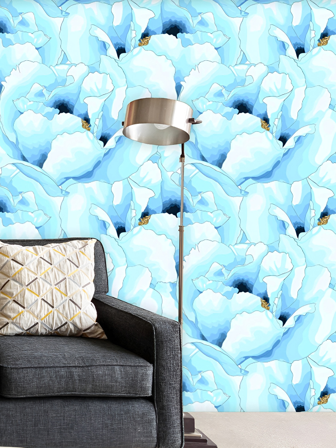 

ArtzFolio Floral Printed Peel & Stick Non-PVC Vinyl Self-Adhesive Wall Sticker, Blue