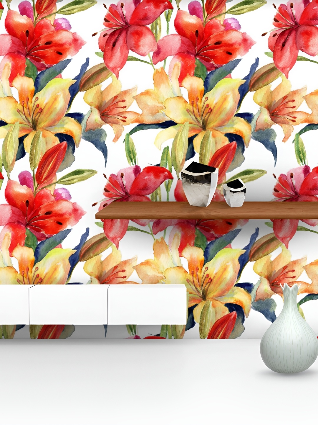 

ArtzFolio White & Red Floral Printed Self Adhesive Water Resistant Wallpaper