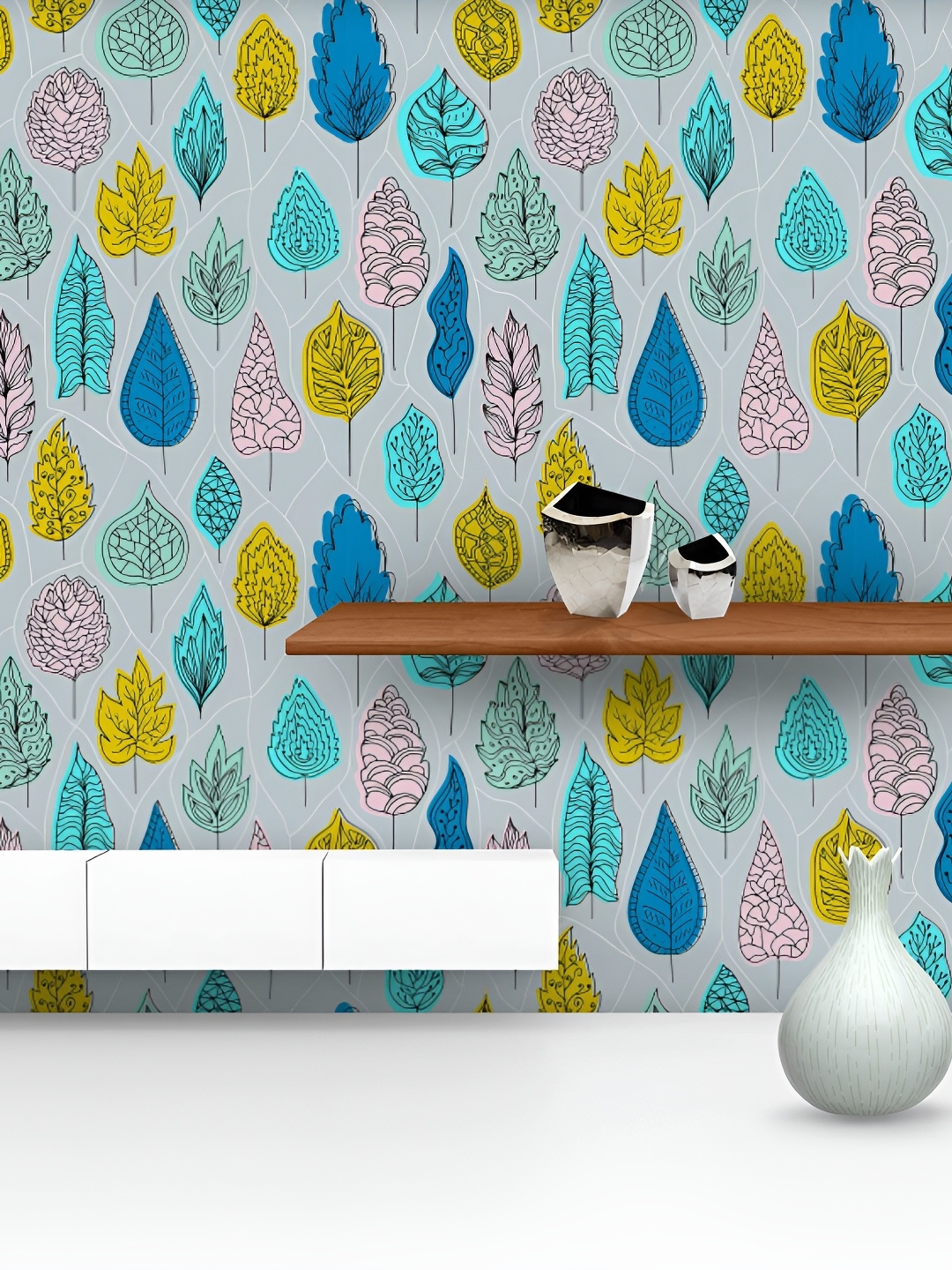 

ArtzFolio Grey & Blue Printed Self Adhesive Wallpaper