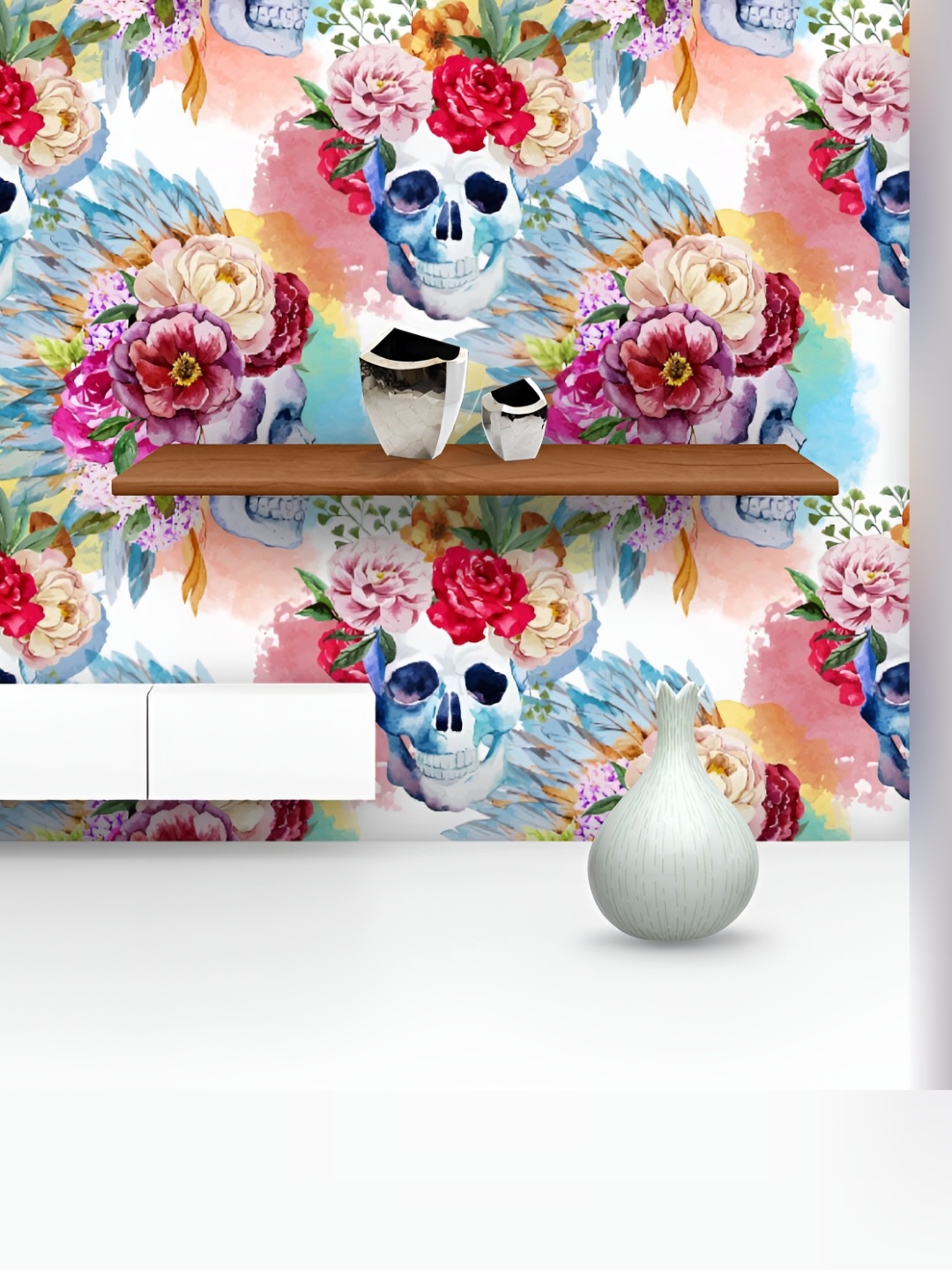 

ArtzFolio White & Blue Printed Self Adhesive Wallpaper