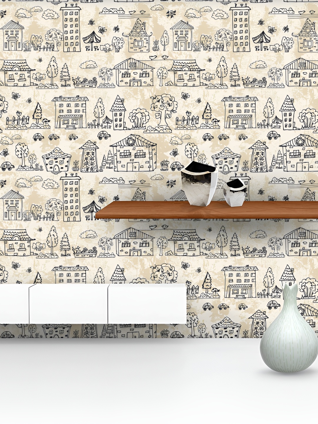 

ArtzFolio Beige & Black Printed Self Adhesive Wallpaper