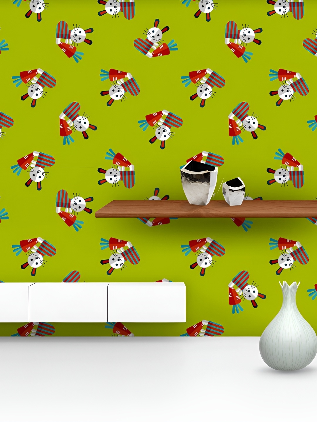

ArtzFolio Green & Red Rabbit Printed Self Adhesive Waterproof Wallpaper