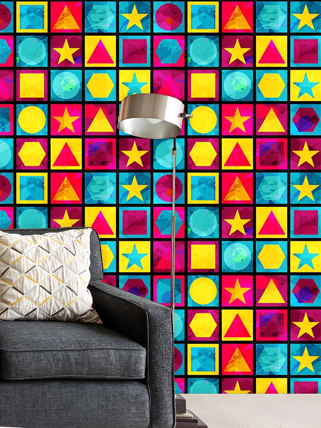 

ArtzFolio Yellow & Blue Geometric Printed Self Adhesive Water Resistant Wallpaper